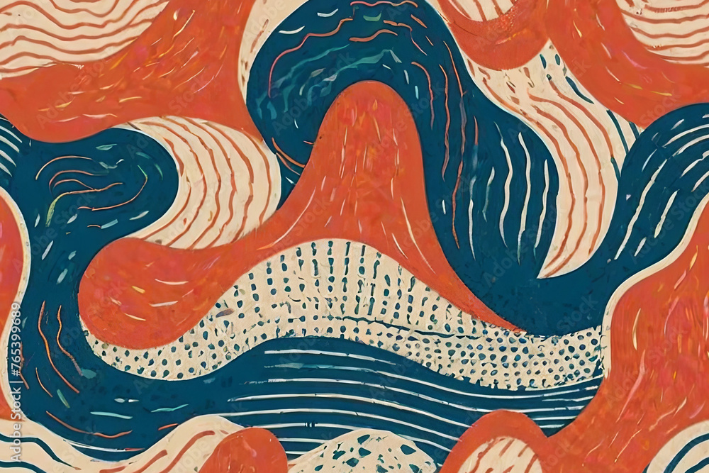 Fototapete seamless groovy wavy pattern with risograph effect.geometric collage. minimalist retro texture.