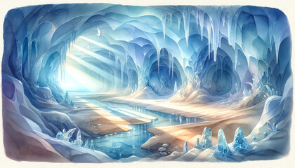 Watercolor Painting of the Sandy Glacier Caves