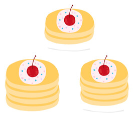 Pancakes With Topping Cherry Fruit And Whipped Cream Cartoon illustration Pancakes Breakfast Cartoon illustration Pancakes Drawing
