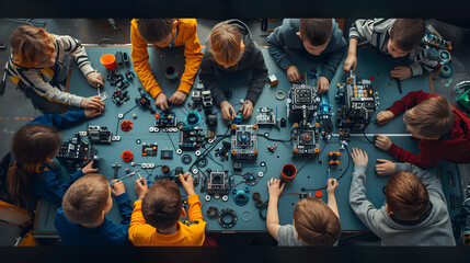 From Imagination to Reality - Vibrant Snapshot of a Junior Robotics Competition - obrazy, fototapety, plakaty