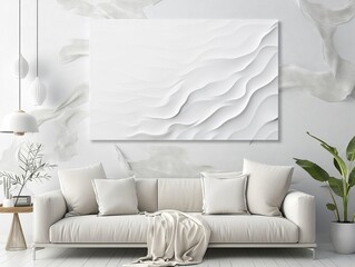 white canvas measuring 50 by 40 centimeters, hanging horizontally on the wall, beautiful interior