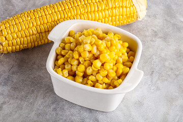 Marinated corn in the bowl