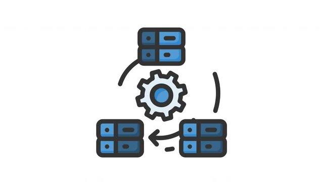 Animated update system with computer server and gear wheel. Ideal for technology blogs, IT companies, and cybersecurity articles. Perfect for digital security concept