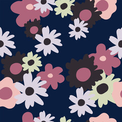 Bright floral seamless pattern on a blue background.