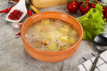 Homemade chicken soup with vegetables