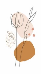 Abstract scandinavian floral design with minimalist shapes. Contemporary minimalist art of a flower with abstract, overlapping organic shapes in a soft, pastel color palette