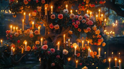 Obraz na płótnie Canvas Tree Adorned With Glowing Candles