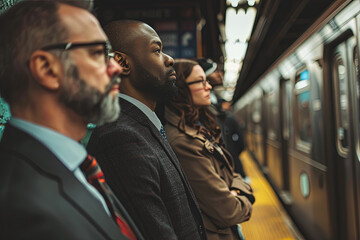 Business professionals waiting for the subway - obrazy, fototapety, plakaty