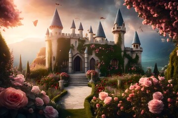 view of the castle of flowers - obrazy, fototapety, plakaty