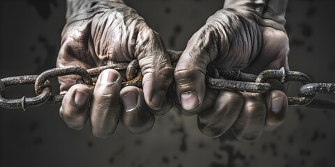 Escaping the Chains in a man hands  - obrazy, fototapety, plakaty