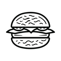 simple and minimalistic burger logo, lineart style, black and white line art, white background