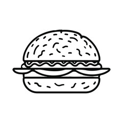 simple and minimalistic burger logo, lineart style, black and white line art, white background