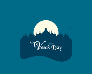 Happy Vesak Day With Borobudur Illustration
