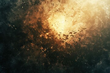 Blotchy gold background with center highlight for copyspace and soft faded vintage grunge texture design layout .
