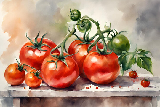 oil painting Watercolor painting still life  tomatoes on a light background