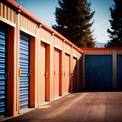 Fototapeta na wymiar Self storage with metal doors, self service logistics warehouse