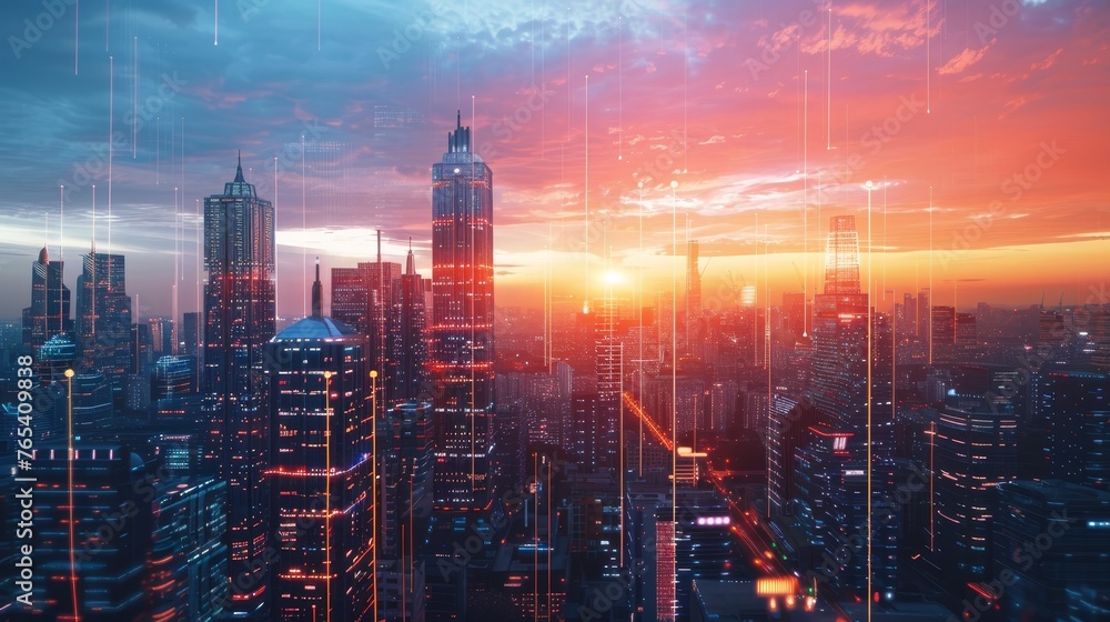 Poster technology: a futuristic cityscape with advanced architecture and smart infrastructure