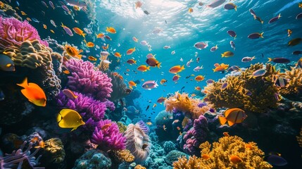 Fototapeta na wymiar The environment: A coral reef teeming with colorful marine life