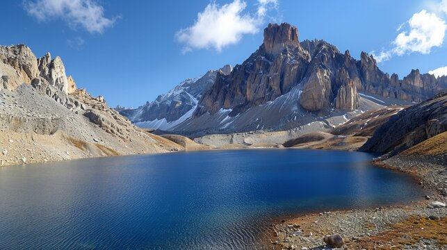 The environment: A pristine mountain lake surrounded by towering peaks