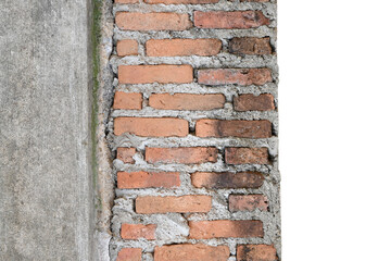 red brick block structure of wall post border with transparent copy space