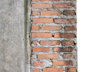 red brick block structure of wall post border with transparent copy space