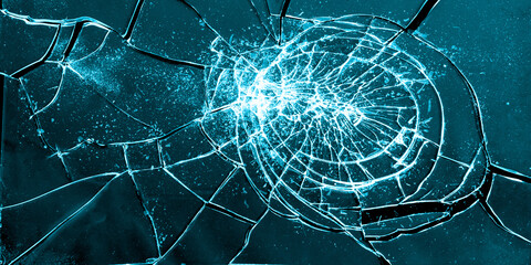 Cracked ice. Shattered glass close-up on red background. Texture of broken glass. 3d illustration	