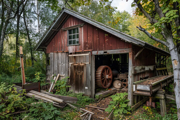 Fototapeta na wymiar An old, small sawmill in the countryside