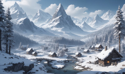 Fototapeta na wymiar Stunning Winter Game Art detailed