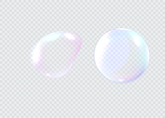 Fototapeta na wymiar Set of realistic colorful soap bubbles. Transparent realistic soap bubbles isolated on transparent background. Vector texture. Light Gray vector cover with spots.