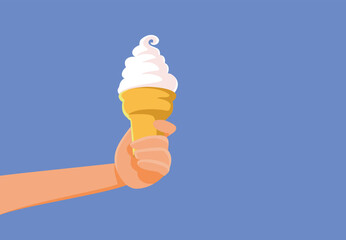 Person Holding a Delicious Ice-Cream Cone Vector Cartoon Illustration. Client buying a vanilla dessert in hot summer day
