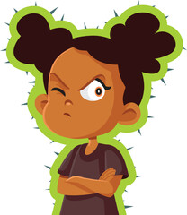 Little Girl Being Irritated Feeling like a Cactus vector Cartoon. Anti-social toddler having resentment and anger
