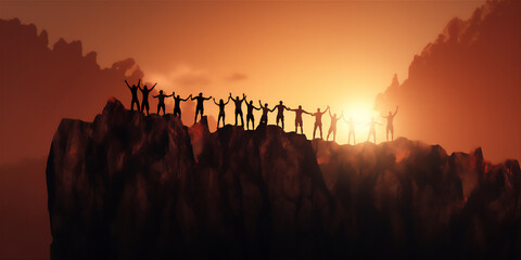 silhouette of rock climbers that success to the top