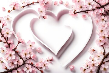 cherry blossoms in a heart shape on white background