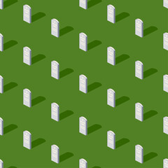 Isometric cemetery graveyard seamless pattern background