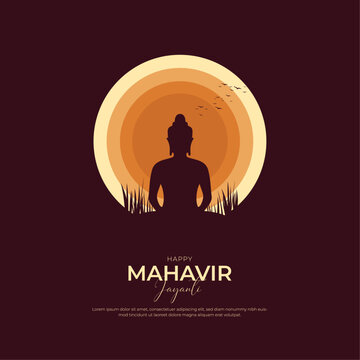 Minimal and Creative illustration Of Mahavir Jayanti, Celebration of Mahavir birthday ,Religious festival in Jainism greeting card, banner, poster. vector illustration.