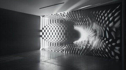 Dynamic light sculpture that emits light in the dark. Movement effect. Abstract design, background for newspapers, websites, magazines and social networks on the theme of the future and technology.