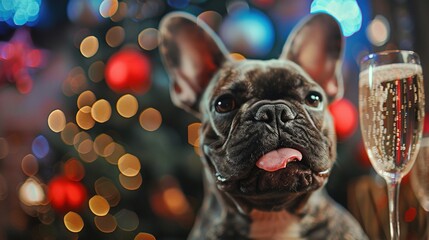 New Year's Paws: French Bulldog Sips Champagne in Style
