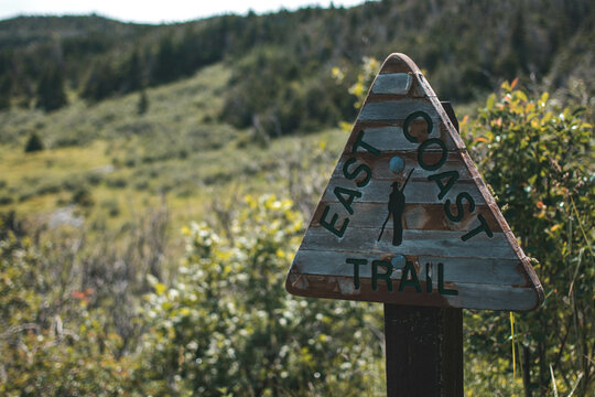 Close up of an East Coast Trail marker