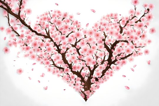 cherry blossoms in a heart shape on white background