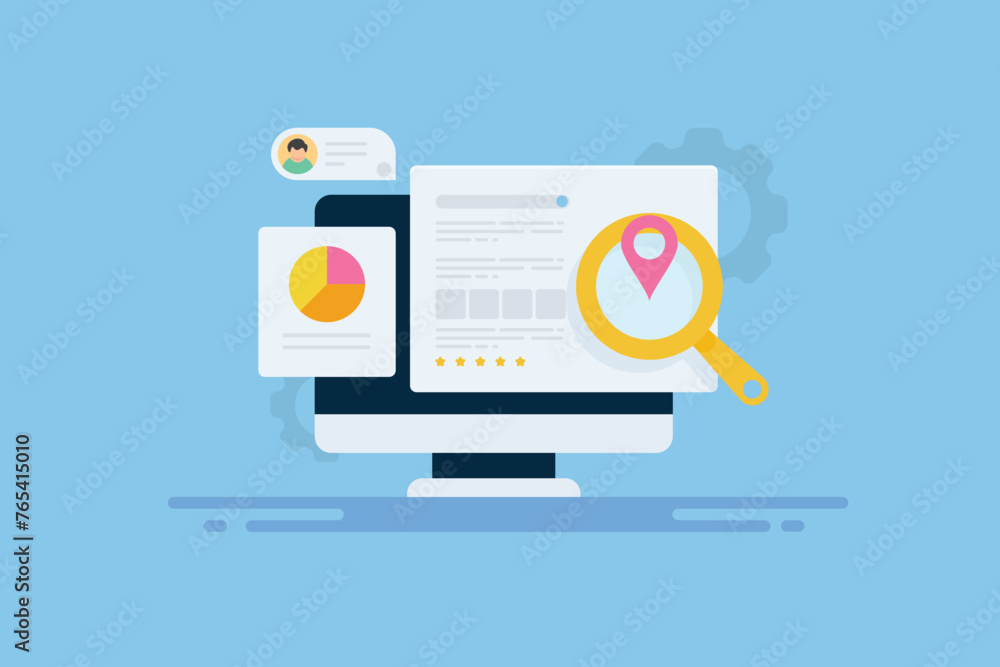 Poster search engine display local business information and map direction and customer feedback, modern seo