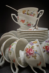 Set of china tea cups and saucers