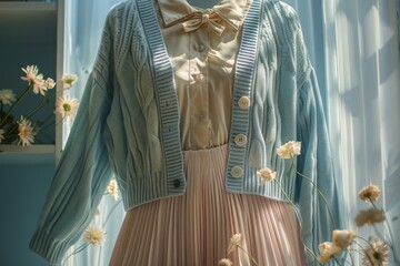 Vintage Outfit and Delicate Flowers in Sunlight
