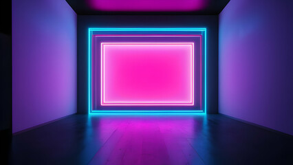 Empty room with abstract neon lighting. for advertising mock up or product display