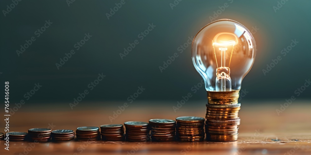 Aufkleber illuminated investment:a lightbulb floating above a stack of coins symbolizing financial growth and 