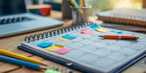 Vibrant Color-Coded Calendar and Desk Accessories for Strategic Planning and Organized Productivity