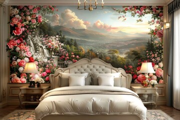 3D wall art for a classic bedroom interior image featuring flowers and ornaments, perfect for a home interior.