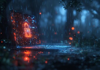 Cybersecurity concept with laptop and lock icon. A visually captivating illustration showcasing a laptop with a glowing lock symbol signifying cybersecurity, set against a futuristic digital backdrop