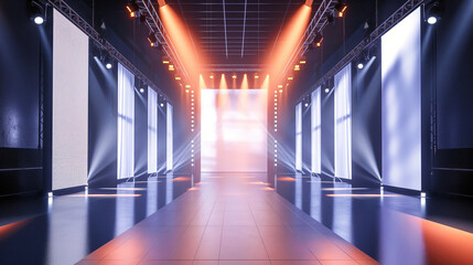 Attractive advertising background for presentation design, magazine covers, corporate identity, objects, products, people and company identities. Empty stage with spotlights and screens.