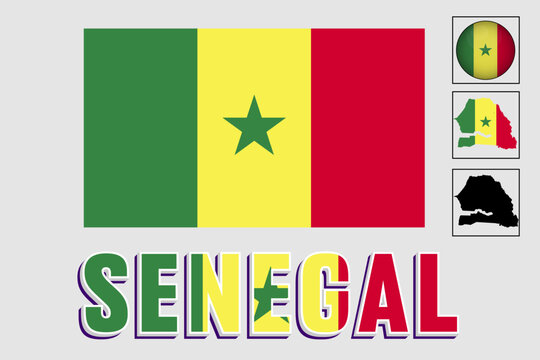 Senegal flag and map in a vector graphic