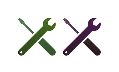 Tools icon symbol purple and green with texture
